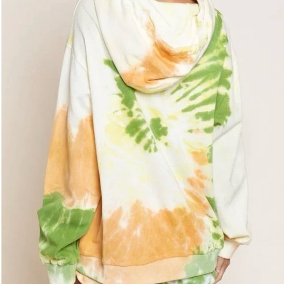 POL Tie-Dye Hoodie Sweater - Green and Orange - Picture 2 of 7